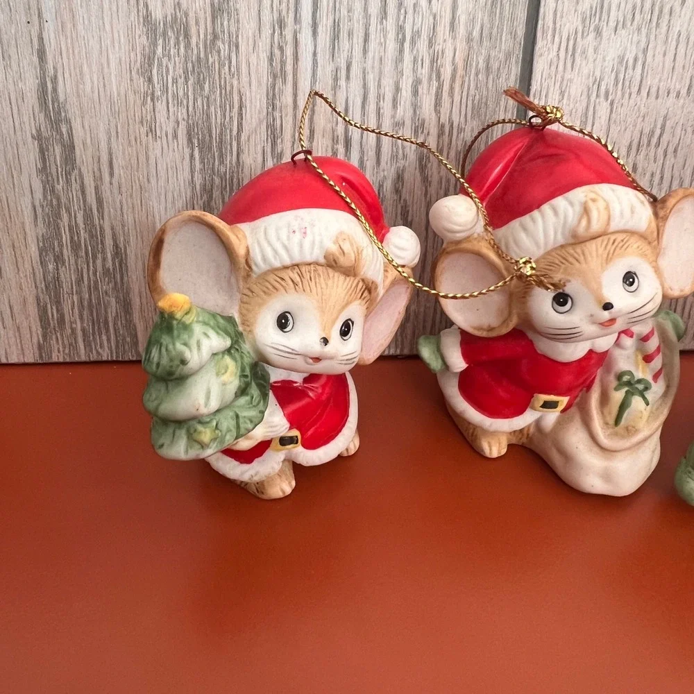 Homco Vintage Christmas Mouse Ornaments Set of 3 Ceramic Santa Mice 5252 Red
